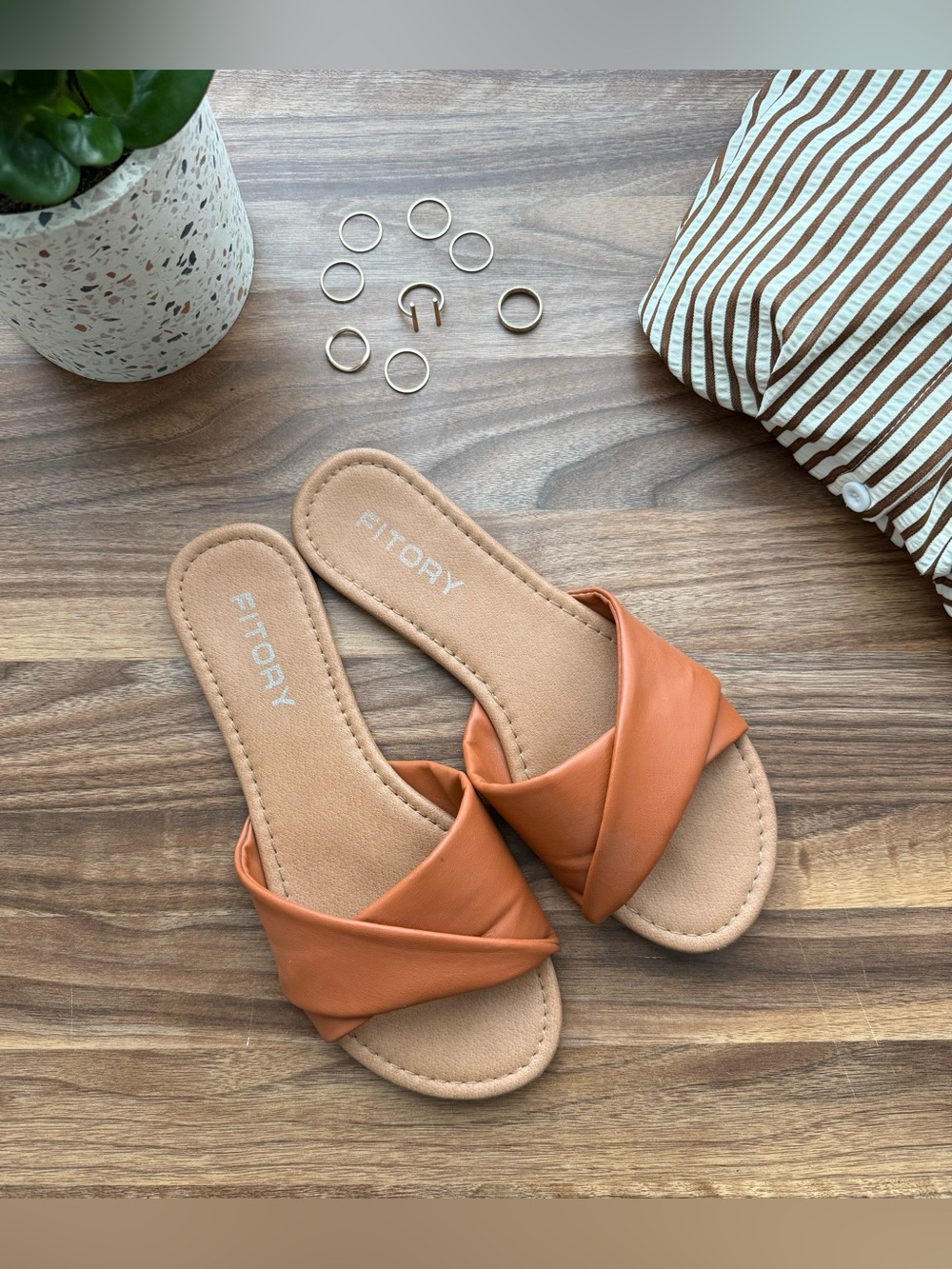 Terracotta Twist-Band Slide Sandals